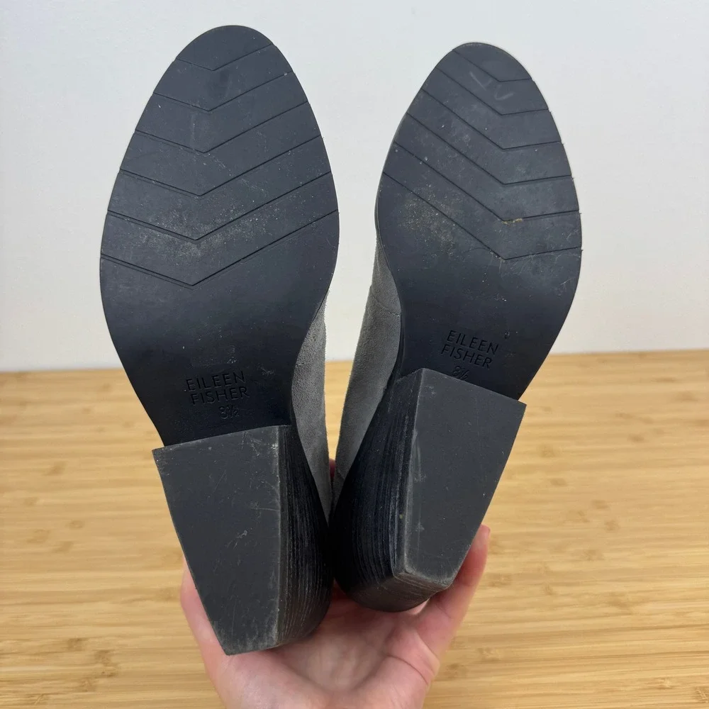 EILEEN FISHER Tornado Gray Suede Wedge Booties Ankle Boots Women Size‎ 8.5